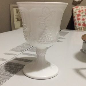 Vintage milk glass goblet with grapes
